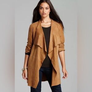 Eileen Fisher Drape Front Suede Jacket Sz XS Goat Suede and silk lining